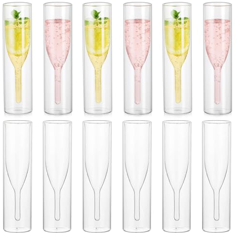 Inweder Sektgläser Glas Champagner Gläser - 12er-Set Stiellose Champagnerflöten Kristallgläser Doppelwandige Weingläser Klassiker Tulpenkelch Klarglasbecher für Hochzeitsgeschenke Partys Bars