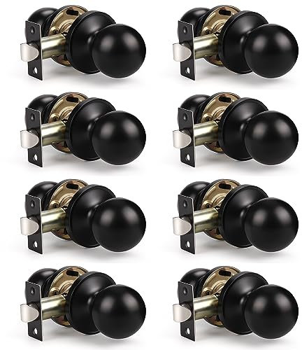 KNOBWELL 8 Pack Passage Door Knob for Hallway or Closet, Non-Locking Ball Door Knob, Keyless Door Knobs, Matte Black Closet Door Knobs Interior
