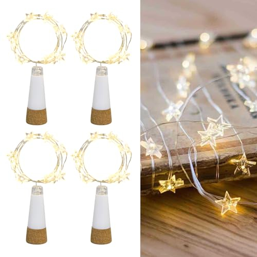 Esoes LED Flaschenlichter, USB betrieben Wiederaufladbar, 2 m 20 LED Lichterkette Sternenhimmel Zum DIY Weihnachten Halloween Partys Hochzeit Geburtstag (Sterne - 4pcs)