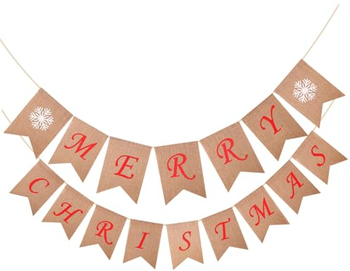 Amagogo Frohe Weihnachten-Banner, Weihnachtsdekorationen, Feiertagsbanner, hängende Flaggen, Weihnachts-Wimpelkette für Neujahrsfeiern an der, Stil c