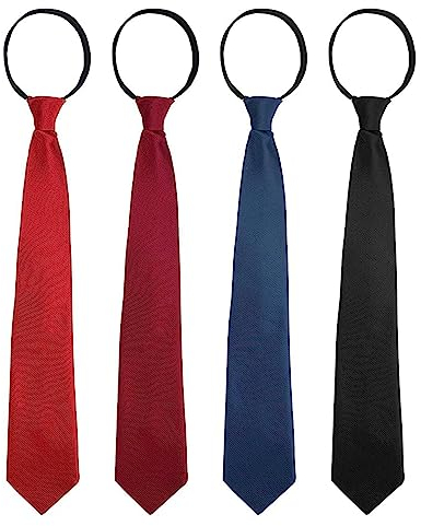 4 Stück Verstellbarer Krawatten Set, Vorgebundenen Knoten Herren Krawatten Reißverschluss Krawatte Hochzeit Schlips Sicherheitskrawatte Trauerkrawatte Für Herren, Schwarz, Weinrot, Rot, Dunkelblau