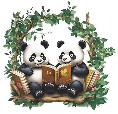 COVPAW Wandtattoo Panda Bücher lesen Wandaufkleber Kinderzimmer gute FreundInnen Flur Küche Wandsticker Schaukel Wanddeko Babyzimmer Wohnzimmer Kindergarten Jungezimmer Mädchenzimmer (2 Pandas)