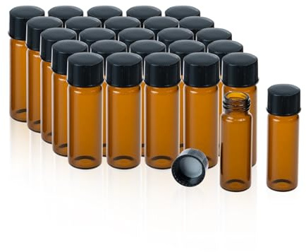 ALWSCI 20pcs 4mL Braunglasflasche mit Deckel, Labor Fläschchen 14x45mm | Probenahme Flaschen 13-425 Schwarz Geschlossen Top PP Cap, PE Liner Probe Container