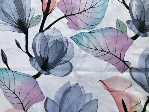 Meterware, Stoffe zum Nähen, Stoff für Damen, 100% Baumwolle: 0,5m Baumwollstoff mit pastell Blumen Lilien und Blätter - blau mint rosa lila türkis grau - toll für Polster, Bettwäsche oder Tischwäsche
