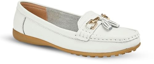 Ladies Loafers Flats Wide Leather Tassle Cushioned Casual Slip On Womens Nautical Boat Comfort Shoes