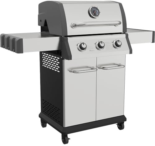 Premium 3 Burner Gas BBQ Grill & Ignition - Portable Garden Cooking - Easy Clean