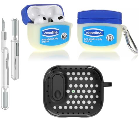 LEWOTE 3 in 1 Kompatibel mit Apple Airpods 3 Schützende Lustige Nette Fall Abdeckung mit Reiniger Kit Schlüsselanhänger (VSL)