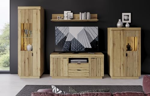 möbelando Wohnwand >Delamar< (4-teilig) in Eiche Coast Evoke Dekor - 289x197x40 (BxHxT)