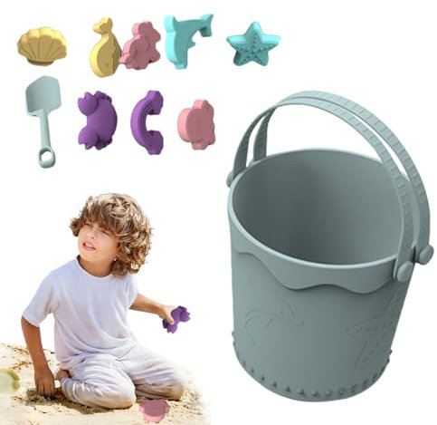Ensemble de plage pour , jouets de sable pour la plage - Jouet de seau de plage en silicone pour ,Ensemble de plage adapté aux voyages, jouets de sable en Silicone avec sac en filet Portable pour tout