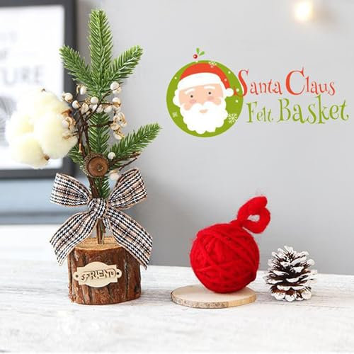 Vidillo 25CM Albero di Natale in cotone con base a tronco di Natale,Albero di Natale in legno,Albero di Natale in legno 3D fai da te creativo per tavoli,ideale come decorazione per la casa