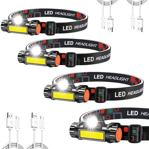 LED Head Torch Rechargeable, Super Bright 230 ° Wide Beam headlamp Flashlight, IP68 Waterproof Helmet headlamp, 3 Kinds of Light Modes, Suitable for Camping, Cycling, Running and Fishing