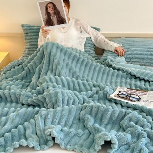 Flauschige Flanell-Fleecedecke, Überwurf für Schlafzimmer und Couch, weiche Korallen-Fleece-Überdecke für Kinder und Reisen, 100 x 150 cm, Blau