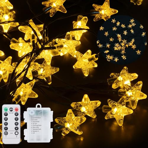 Qoosea Lichterkette Innen mit Blasenstern 40LED Feen Lichter Batterie Wasserdicht 8 Modi LED Lichterkette Außen Weihnachten Lichterkette mit Fernbedienung für Weihnachtsgarten Patio Zaun Yard Decor