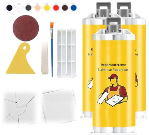 Spachtelmasse Weiß Innen,Bohrloch-und Rissfüller Spachtelmasse mit 8 Farbmischpasten und Kits zur Anpassung jeder Farbe für Holz, Beton, Putz, Mauerwerk (3Set)