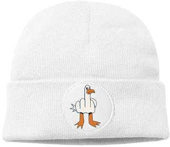 NIMAMA Mütze Beanie Möwe Finger Wintermütze Statement Spruch Print Geschenk Unisex Strickmütze für Herren & Damen - Weiß