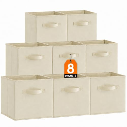 Lifewit Aufbewahrungsbox aus Stoff, 18L Faltbar Aufbewahrungswürfel Ordnungsboxen Aufbewahrung aus Vliesstoff mit Griff für Würfelregal Ordnungsboxen Regal Einsatz,8 Stück,26,5 X 26,5 X 28 Cm,Khaki