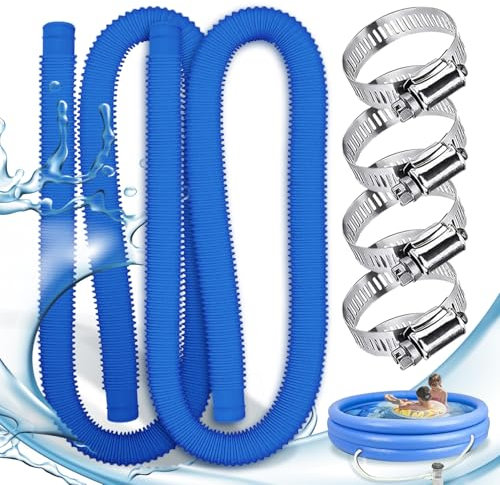 Paquet de 2 Tuyau piscine,Tuyau piscine 32mm,Tuyau aspirateur piscine avec 4 colliers de serrage métalliques,applicable à Piscines hors sol,Spa,Pompe à Filtre(Bleu)