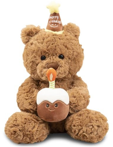GDFJBG Teddy Plüschtier,Teddy mit Kuchen und Hat, 30cm Nette Plüsch Spielzeug Niedliche Kuscheltier Plüschbär für Mädchen Jungen Kinder Partei Weihnachten Geburtstag