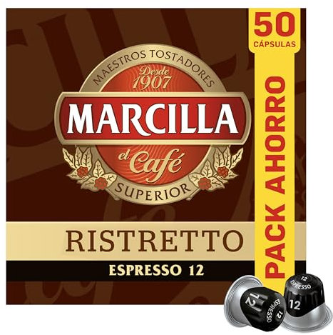 Marcilla Cápsulas de Café Ristretto | Intensidad 12 | 50 Cápsulas Compatibles Nespresso