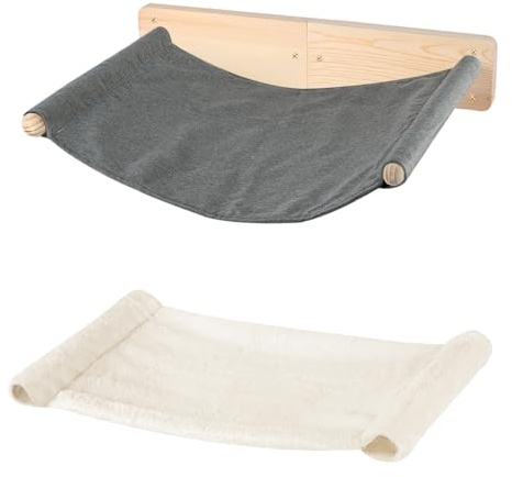 Kletterwand für Katzen – XL-Hängematte mit Treppe für die Wand | Leiter mit Schlafplatz | Katzenbett zum Klettern, aus Naturholz, 61 x 40 x 15 cm, Weiß