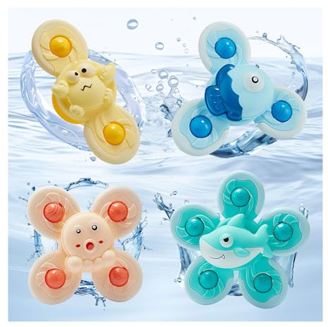 4 Stück Saugnapf Spielzeug Spinner Baby, Baby Spinner mit Saugnapf, Badewannenspielzeug/Saugnapf Reisespielzeug/Sensorik Spielzeug, Geburtstag Geschenke für Kleinkinder