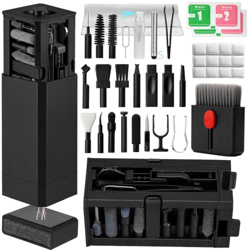 Kit per la pulizia del telefono con pulitore per porta di ricarica, pennino, schermo e spazzola per altoparlanti, per iPhone, Samsung, AirPods, MacBook, laptop, PC, tastiera, iPad (nero, con stucco e