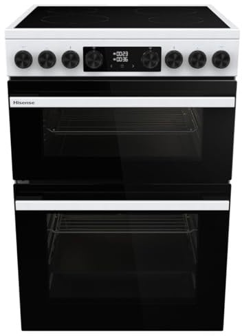 Hisense HDUKC60W 60cm Electric Cooker with Ceramic Hob-White, A Rated Double Oven 50L/80L [Energy Class A]