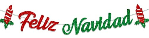 MFUOE Feliz Navidad Banner rot grün spanischer Glitzer Karton lustige spanische Neuheit Winter Urlaub Party Dekoration für Festival Party