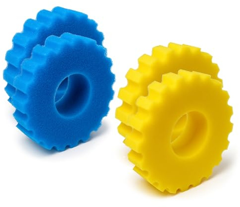 VIALIA Filterschwämme Set für Teichfilter CPF-2500, 4X Ersatzschwämme | 2X blau grob, 2X gelb fein, Ø 23 cm, Passgenau für mechanische & biologische Reinigung, Klares Wasser