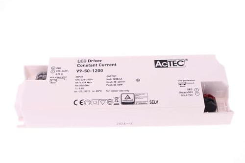 A2ZWORLD Led Driver CC, 1200mA Max 50W, Alimentatore LED Corrente Costante, Input 220-240V, Output 30V-42VDC, Connessione a Fili
