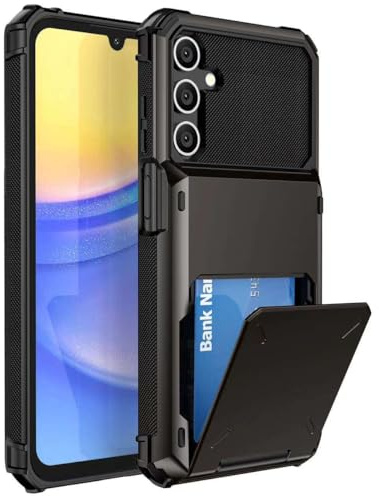Huzhide for Samsung Galaxy A17 5G / A17 4G Case Wallet Card Slots, Black | Military Grade Heavy Duty Protection, Foldable Kickstand Hybrid Hard PC Shockproof TPU, Smooth Slim Solid Bumper Phone Cover