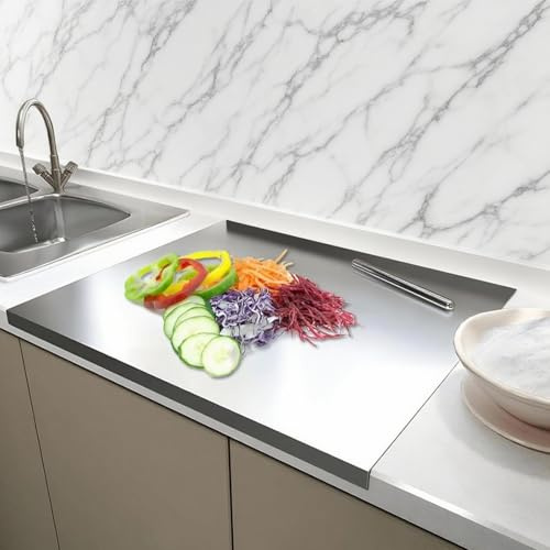 Tagliere Acciaio Inox 40x50 cm, Tagliere Antiscivolo con Bordi Tagliere - Antiscivolo, Antibatterico e Facile da Pulire, Spianatoia Acciaio Inox per Carne, Verdure, Pane, Prodotti da Forno