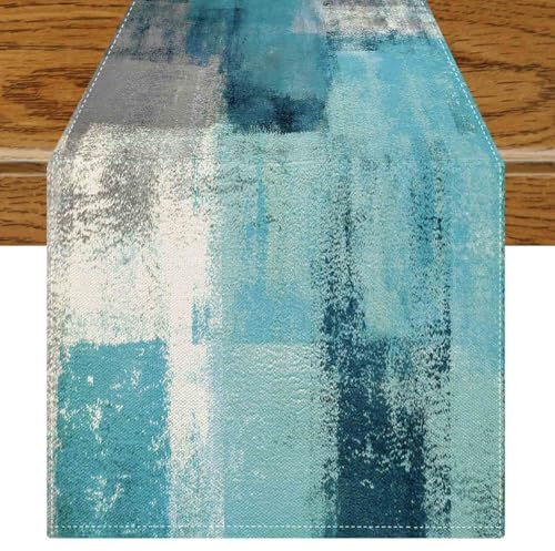 Jayusaror Tischläufer Modern Türkis Deko Frühling Tischläufer Retro Bauernhaus Tischdeko Kunst Gemälde Tisch Läufer Boho Herbstdeko Mittelläufer 40 x 240 cm für Winter Herbst Dekoration Innen