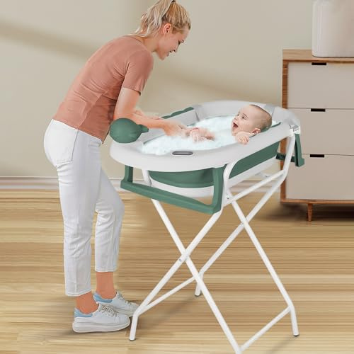 Faltbare Badewanne mit rutschfester Halterung - Sicher und bequem Faltbare Babywanne für Neugeborene und Kleinkinder, (Stil 5) 81,5 x 48 x 21 cm - Grün