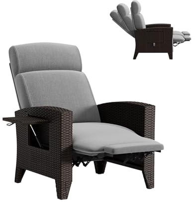 lovtuwr Rattansessel,handgeflochtenem Premium Gartenliege aus PE-Rattan, verstellbar (bis 165°) | Mit Klapptisch & Fußstütze | Wetterfest inkl. Kissen & Abdeckung | Für Balkon & Garten (A-(R))