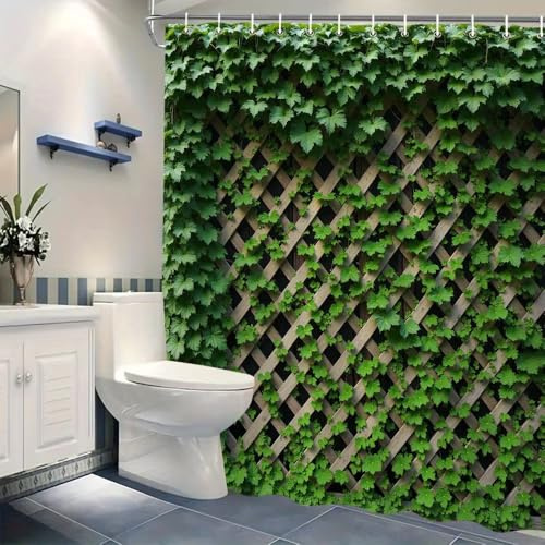AJALGZ Green Ivy on Trellis Waterproof Shower Curtain for Bathroom Decor, Nature-Inspired Design Bathroom Screen(170x155cm/Bath Decor)