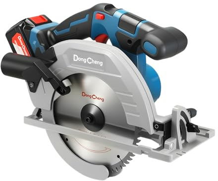 Dong Cheng 20V 185mm Cordless Circular Saw with 4.0 Ah Battery | 65mm (90°)/45mm (45°), with Dust Collection Adaptor and Guide, 24T & 40T TCT Blade Included, Battery and Charger Kit