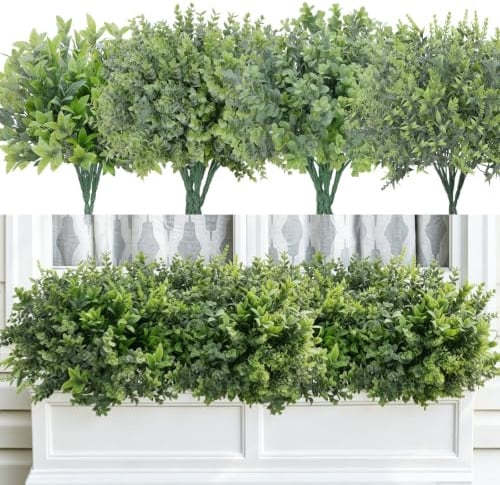 Fairblo 18 Fasci Piante Finte da Esterno Cespugli Artificiali UV Resistenti | Arbusti Verdi Finti in Plastica per Balcone, Giardino, Terrazzo, Vaso e Decorazione Soggiorno Casa