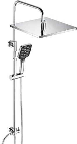 Görbache Colonne de douche effet pluie en acier inoxydable sans robinetterie, barre de douche réglable de 74 à 114 cm, tête supérieure extra-épaisse 30 x 30cm antirouille, chromée