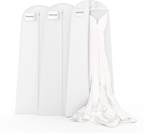 HANGERWORLD Lot de 3 Housses Respirantes Blanches de 183 cm pour Robe de mariée avec Poche intérieure secrète zippée