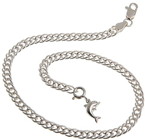 Fußkette (Zwillingspanzer) mit kleinem Delphin Anhänger - 4,5mm Breite, Länge 28cm - echt 925 Silber