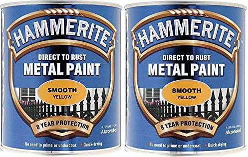 Hammerite Smooth Yellow Direct To Rust Metal Paint 750ml x 2