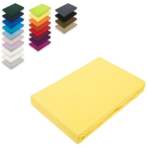 EXKLUSIV HEIMTEXTIL Jersey Spannbettlaken 90-100 x 200 cm Gelb 100% Baumwolle Öko - Tex Zertifiziert Bed-Sheet Bettlaken Spannbetttuch