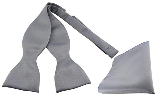 TigerTie Satin Selbstbinder Fliege + Einstecktuch in silber grau Uni einfarbig