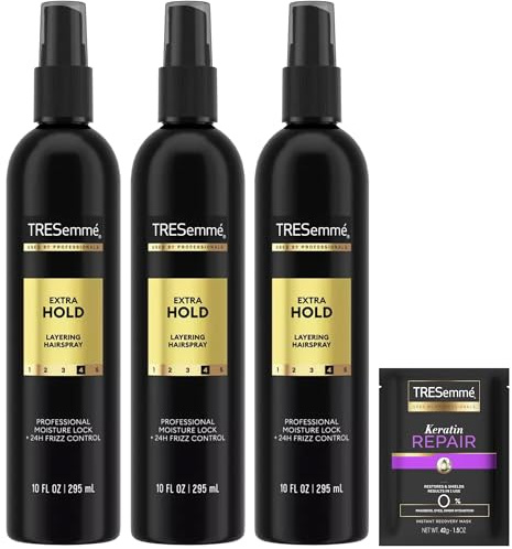 TRESemmé Extra Hold Hairspray, Non-Aerosol 3-Pack, 24H Hold & Frizz Control + Keratin Repair Hair Mask