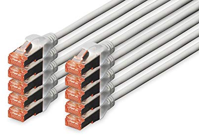 DIGITUS Câble LAN Cat 6 - 2m - 10 pièces - RJ45 Câble réseau - S/FTP Blindé - Compatible Cat 6A & Cat 7 - Gris