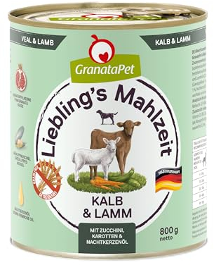 GranataPet Liebling's Mahlzeit Kalb & Lamm, Nassfutter für Hunde, Hundefutter ohne Getreide & ohne Zuckerzusätze, Alleinfuttermittel, 6 x 800 g