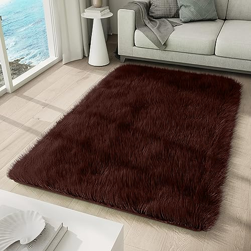 TAPISO Silk Teppich Shaggy rutschfest Braun Einfarbig Antirutsch Hochflor Langflor Weich Modern Schlafzimmer Wohnzimmer Bedvorleger ÖKO-TEX 200 x 300 cm
