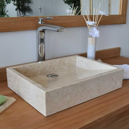 Océan Line Vasque à poser en marbre crème, Coreal 45×35×10 cm