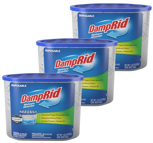 DampRid Fragrance Free Disposable Moisture Absorber with Activated Charcoal, 18 oz., 3 Pack, Moisture Absorber & Odor Remover, Lasts Up To 60 Days, No Electricity Required